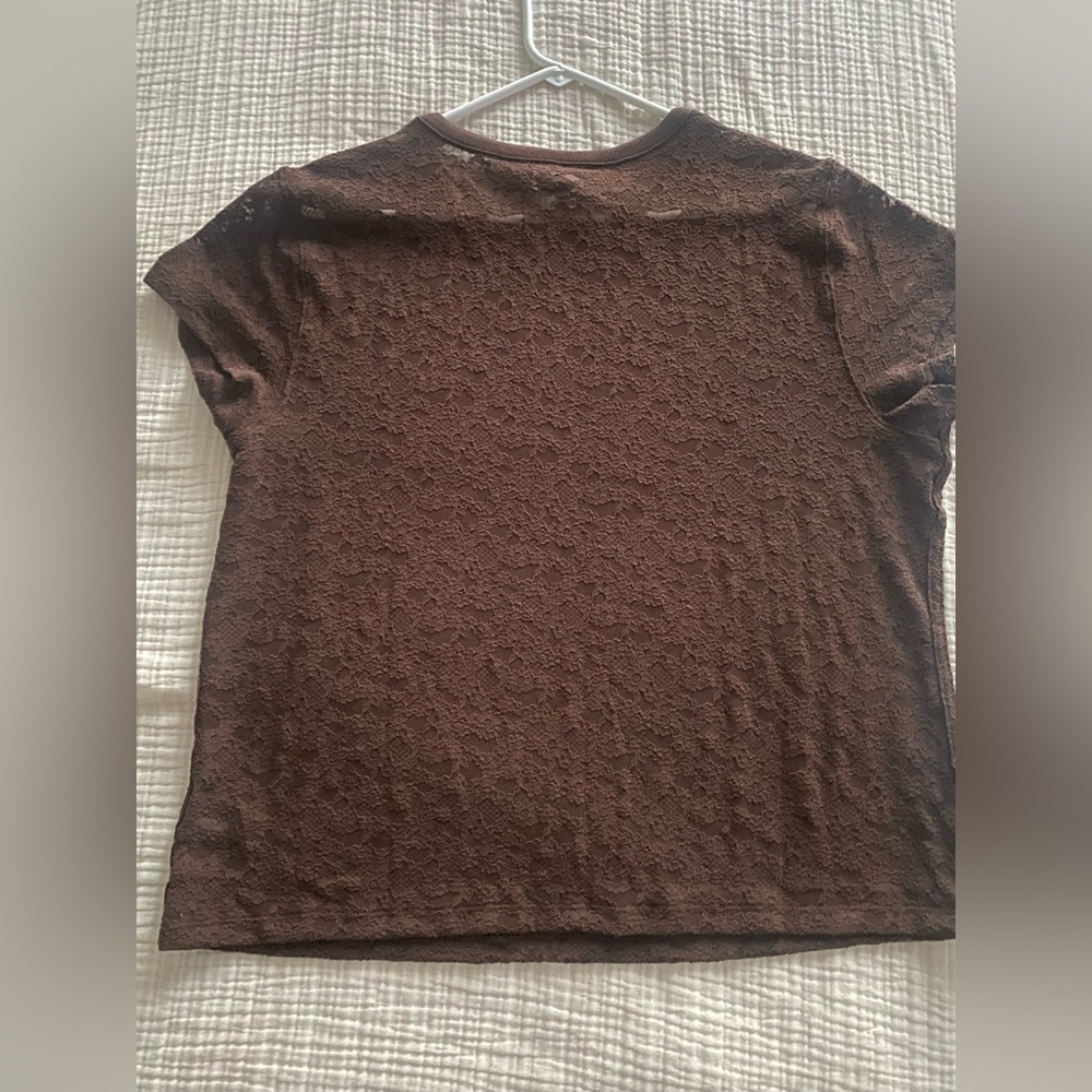 NWT Aerie Lace Vintage Short Sleeve Brown Top On Trend SZ L & XL Avail - Picture 4 of 11